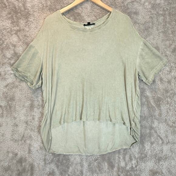 Jane Delancey Mixed Media High Low Sage Green Ribbed Tunic Top T Shirt L - Picture 1 of 10